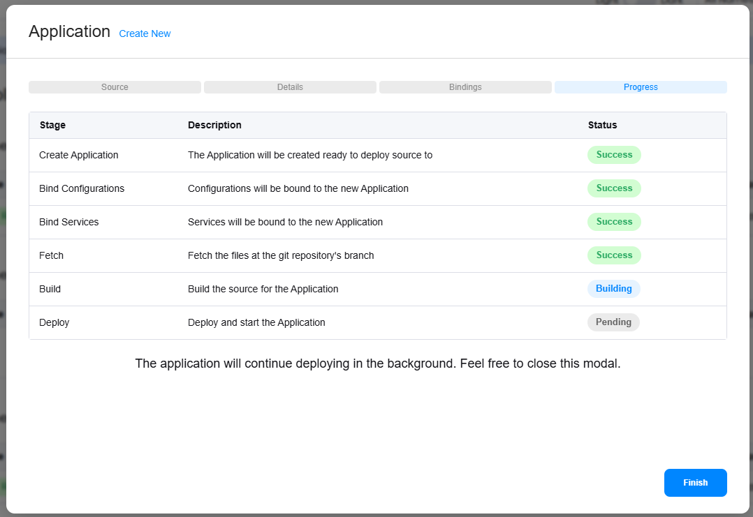 Create Application Modal Progress