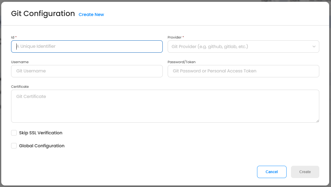 Create Git Config Modal