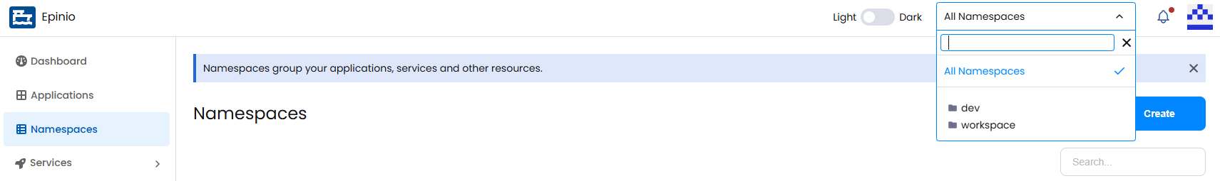 Namespace Filter Dropdown